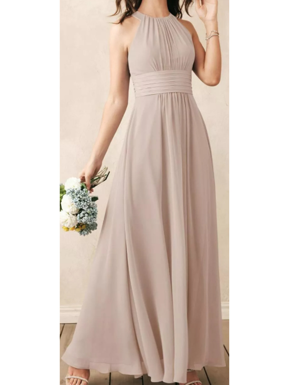 AW BRIDA 6 S biscotti chiffon Dorian tan bridesmaid formal maxi dress NEW 0B11